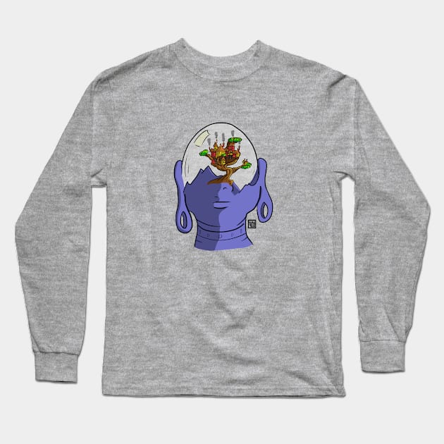 Buddha Glass Treehouse Head Long Sleeve T-Shirt by Warm Your Toes